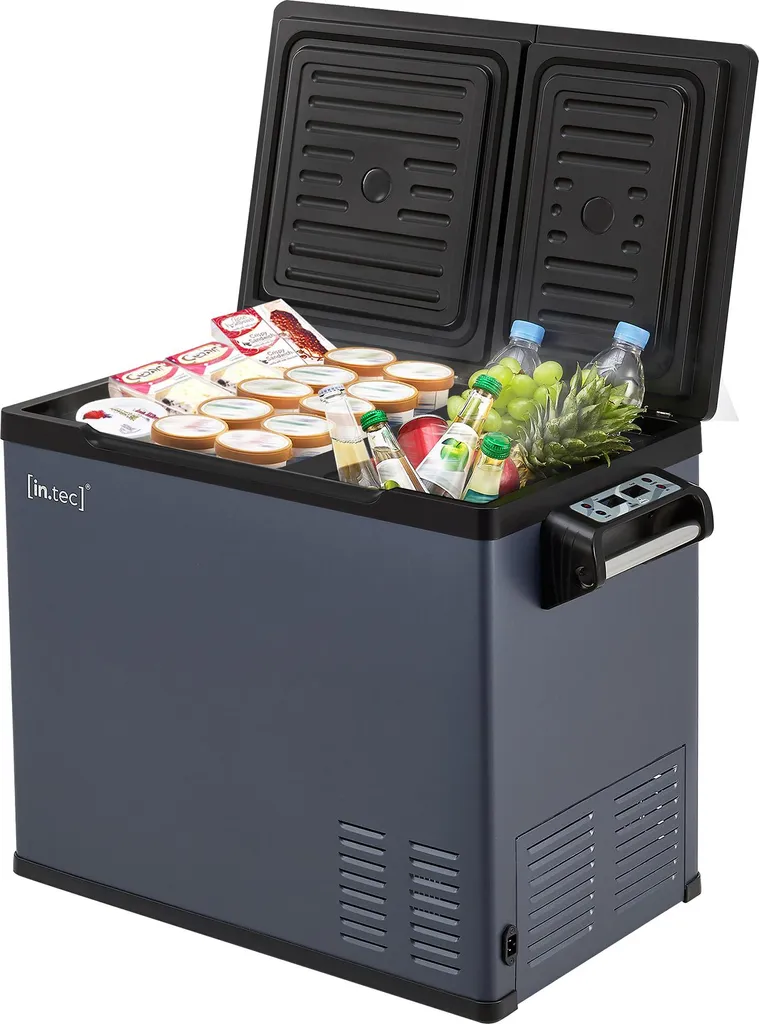 in.tec Car refrigerator ‘Alberona’ compressor cool box portable steel 45 L blue-grey