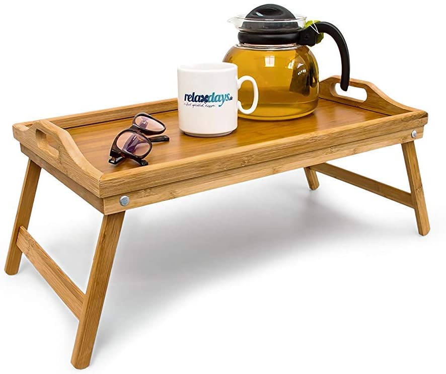 Relaxdays 10012858 bed tray, bamboo, brown, 50x30x23 cm