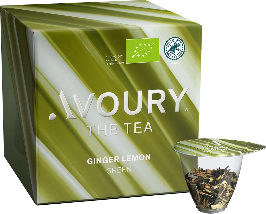 Avoury Green Tea | GINGER LEMON Tea Capsules: Green tea with ginger & lemongrass | 8 capsules