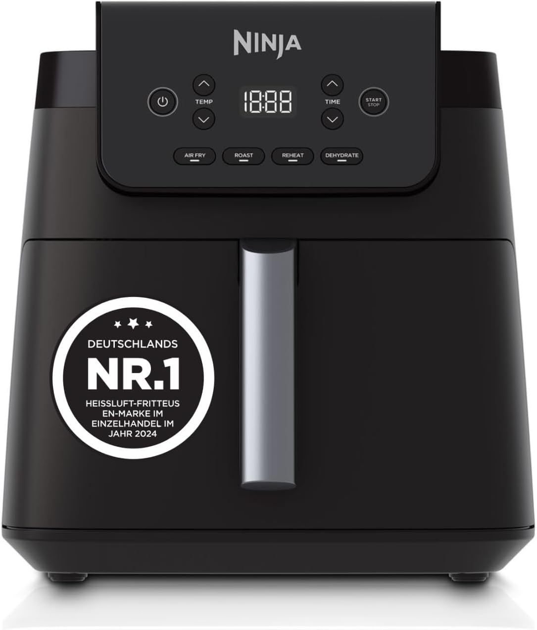 Ninja Hot Air Fryer 6.2L Oil Free Large Square Drawer Roasting Hot Air Frying Drying Reheat Digital Non-Stick Dishwasher Safe Basket Black AF170EU