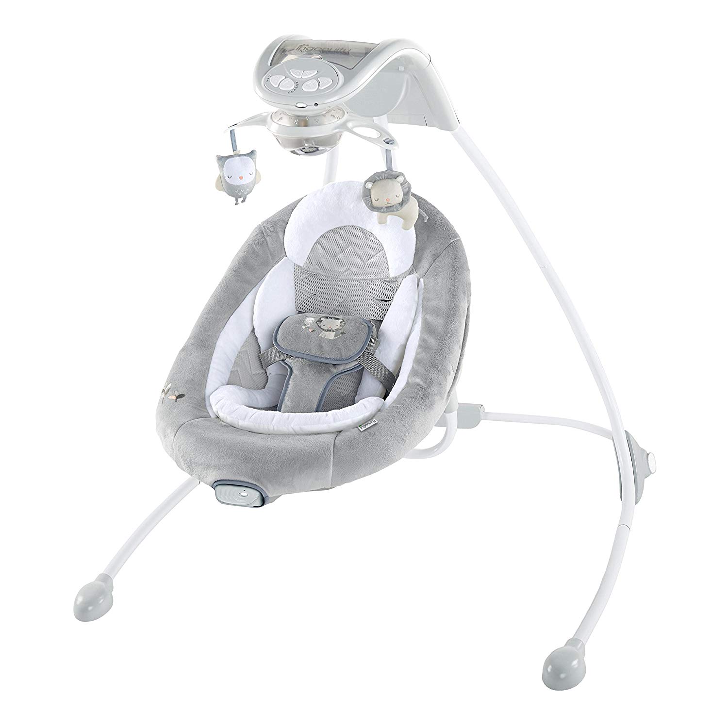 Ingenuity, Braden Owl and Lion Baby Swing with Melodies, Lights, Extra Large 180° Rotating Seat, 3 Swing Directions, Speed Adjustment, 2 Toys, Smartphone Function and More