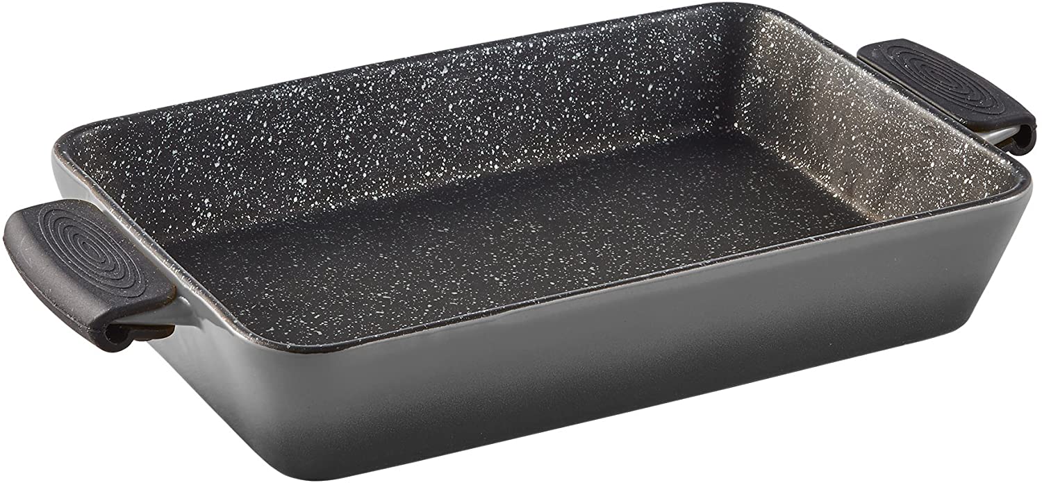 Ingenio von Tefal axentia Sorrel baking dish in blue, lasagne mould, 37 cm, oven dish, non-stick coating, ceramic mould, oven-safe, gratin dish with removable silicone handles, baking mould, white dots, kitchen accessories