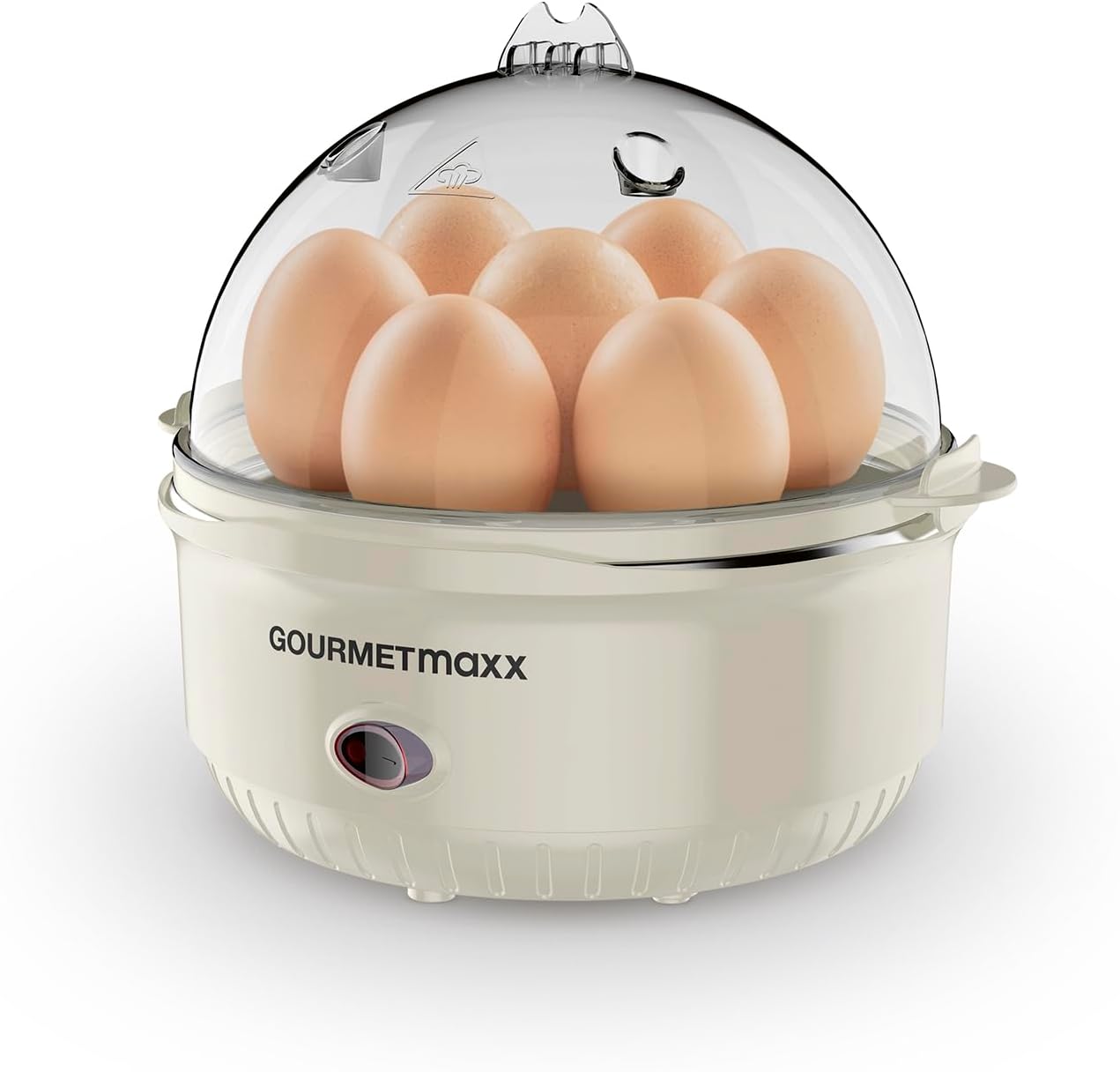 GOURMETmaxx Egg Cooker for 7 Eggs in Stylish Design Electric Egg Cooker with Intuitive Operation with Measuring Cup and Egg Pick Thanks to Adjustable Water Level for Ideal Hardness [Vanilla]