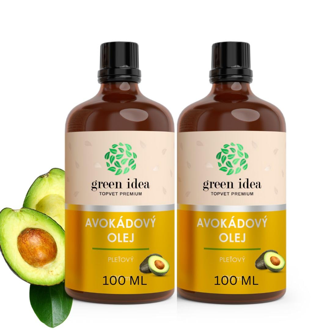Green idea - Avocado Oil Cold Pressed - 100% Pure - Hair Care - Face Oil, Hair Oil - Rich in Vitamins, Minerals and Lecithin Anti-Ageing, Anti-Wrinkle 2 x 100 ml