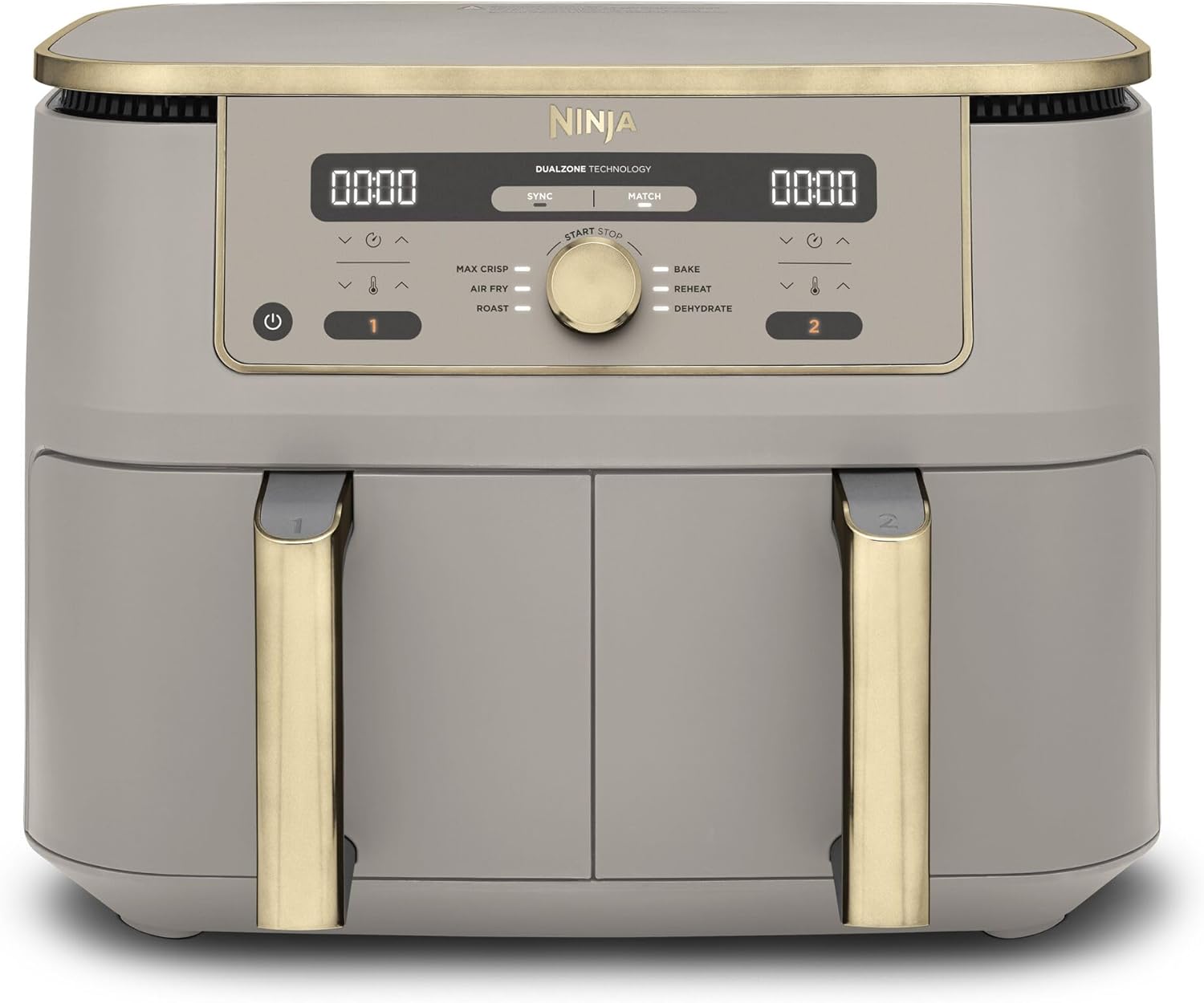 Ninja Dual Zone Digital Air Fryer, 2 Drawers, 6-in-1, Hot Air Fryer, 9.5L, Hot Air Fryer, Max Crisp, Roasting, Baking, Reheating, Dishwasher Safe Baskets, Stone/Gold DZ400EUSTGD