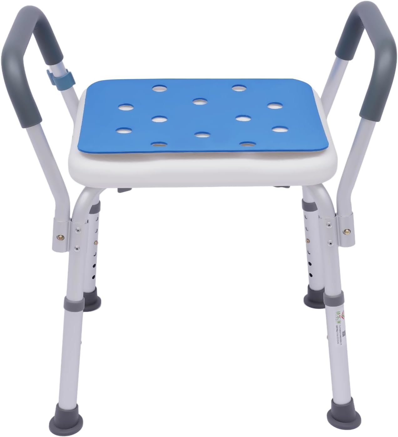 HANGKAI Shower Chair with Armrests, Maximum Load 150 kg, Shower Stool Height Adjustable 37-49 cm, Bath Stool for Seniors, Pregnant Women, Disabled People