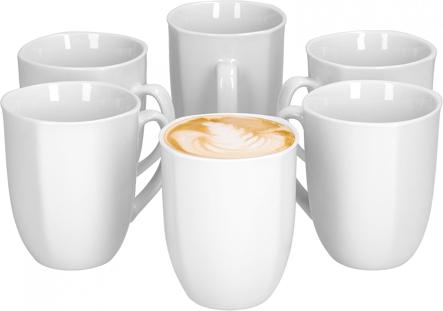 Van Well Lilli Set of 6 White Porcelain Coffee Mugs, 350 ml, Diameter 8 cm, Height 10 cm, Coffee Pot with Classic, Shiny Design, Square Shape, Large Cup for Restaurants, Hotels or Home