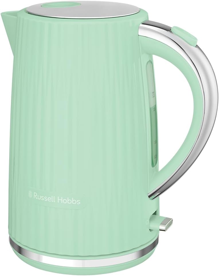 Russell Hobbs Eden 27364-70 Kettle (for Hot Water, Tea or Coffee, 1.7 L, Lid Opening at the Touch of a Button, Removable Limescale Filter, Luminous Switch, Stainless Steel Accents, Pistachio, 2400 W)
