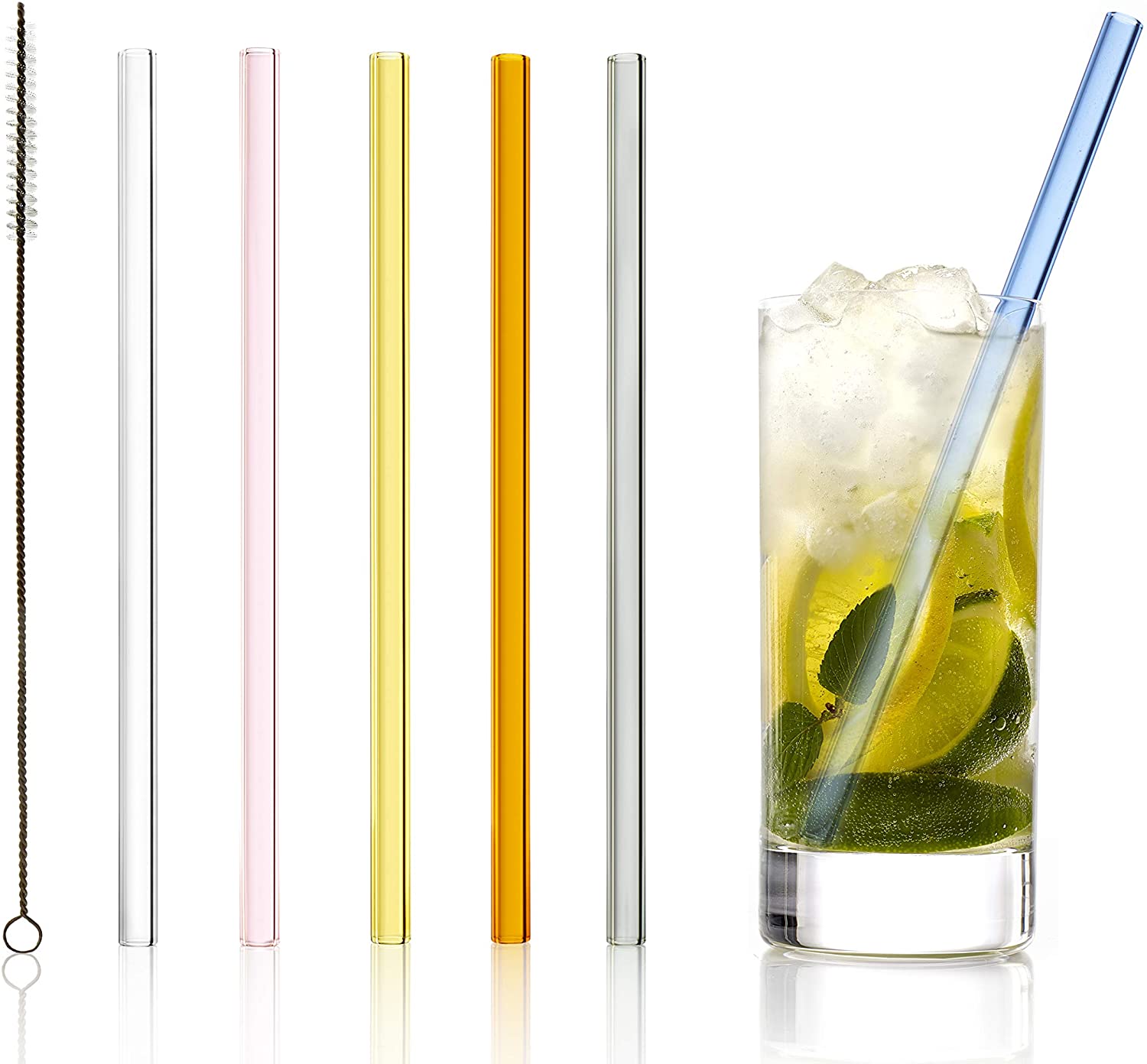 Stölzle Lausitz Glass Drinking Straws I Colourful I Drinking Straws Glass Set of 6 I Glass Straws Dishwasher Safe & Shatterproof I High Quality Crystal Glass I Glass Straw Including Cleaning Brush