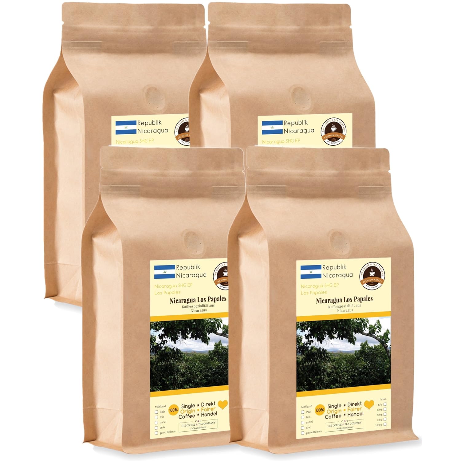 Kaffee Globetrotter Coffee Globetrotter - Coffee With Heart - Nicaragua Los Papales - 4 x 1000 g Whole Bean - for Fully Automatic Coffee Grinder - Roasted Coffee Fair Trade | Gastropack Economy Pack