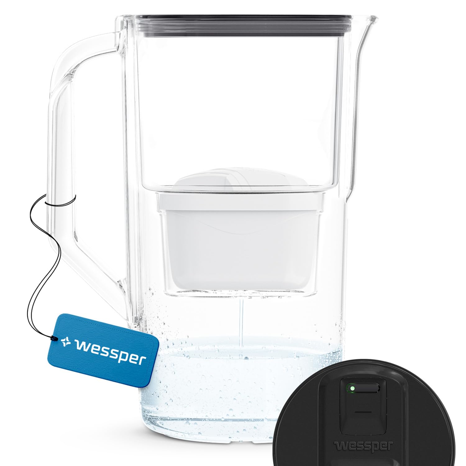 Wessper Water Filter Jug 2.8 L with LED Counter Cartridges Replacement for Dafi Unimax Aquaphor A5 Brita Maxtra+ Philips AWP212/10 Water Filter Cartridges 1 Water Filter Jug + Water Filter - Black