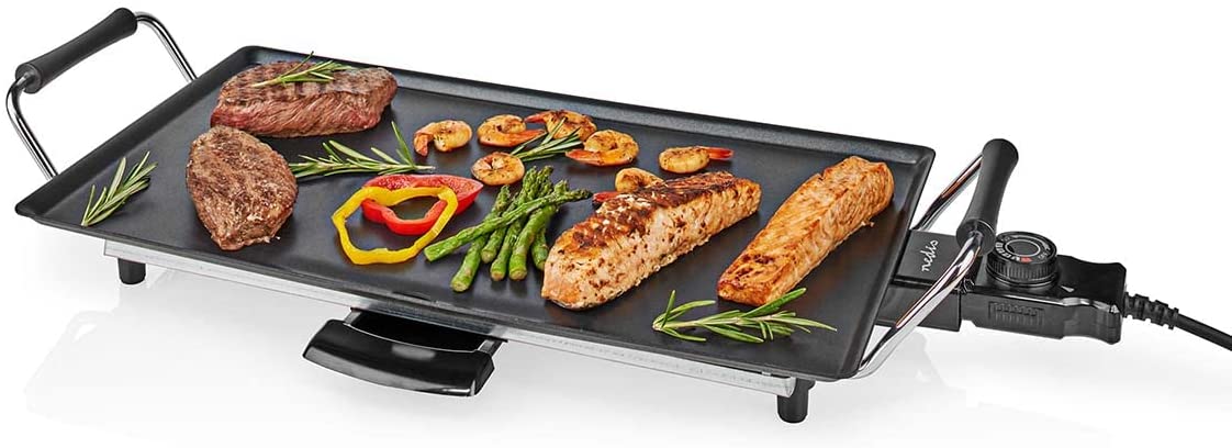 NEDIS - Teppanyaki grill - 50 cm - 2000 W - adjustable temperature regulation - non-stick coating - removable parts - cool touch handle - non-slip FCTE110EBK50 - black, 0.9 m