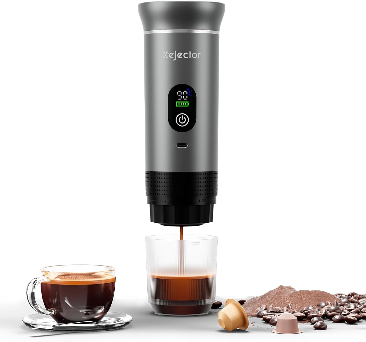 kejector Portable Coffee Maker, Espresso Machine for Travel, Nano Car Coffee Maker, Compatible with Ground Coffee, Capsule for RV, Hiking, Camping, Office, Travel Espresso Machine