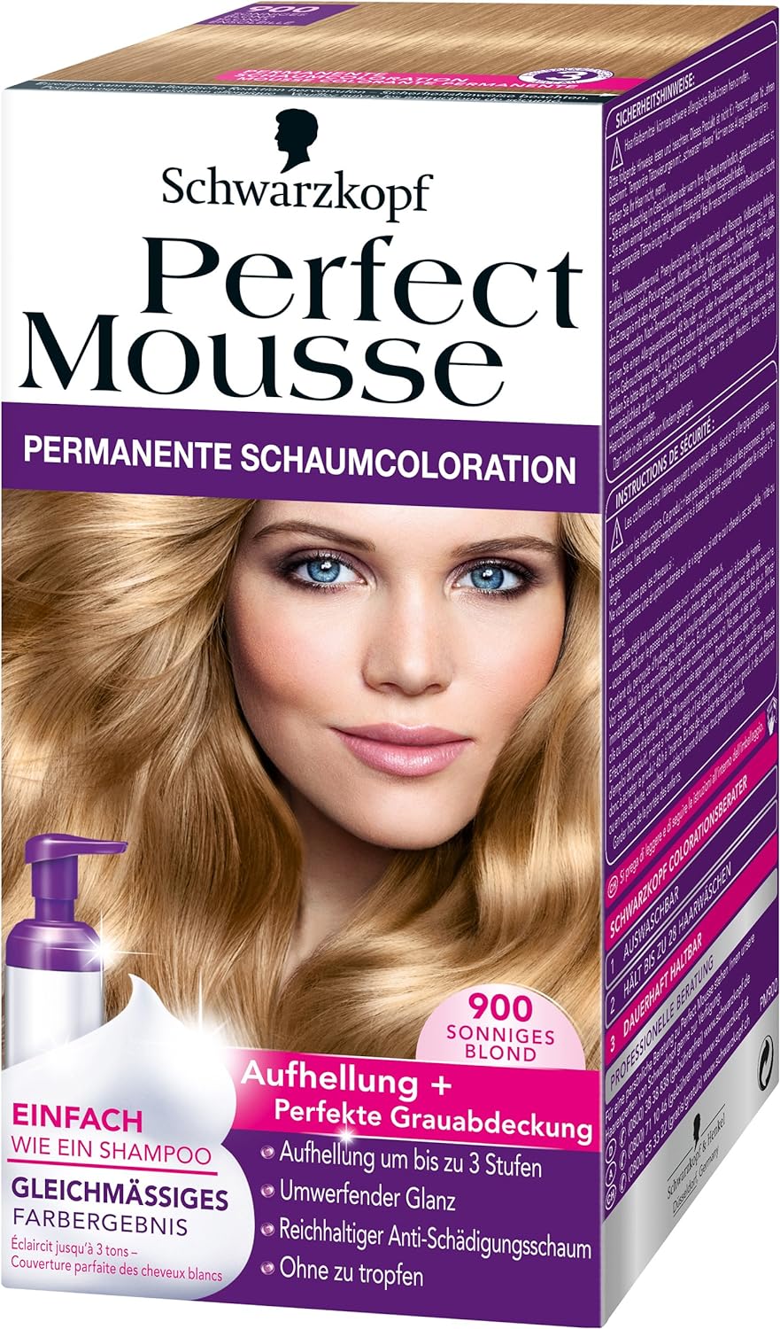 Perfect Mousse Permanent Foam Color, 900 Sunny Blonde, Pack of 3 x 93 ml