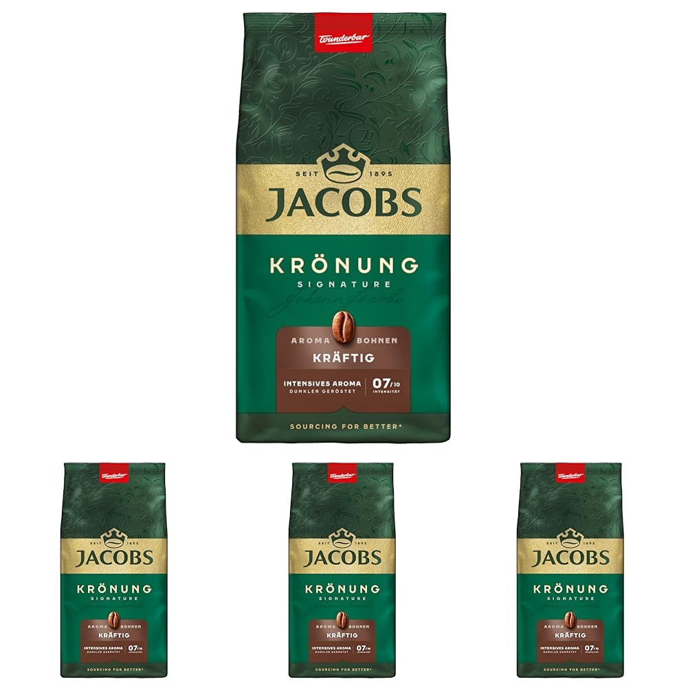Jacobs Coffee Beans Krönung Strong Aroma Beans, Intense with Hazelnut & Cocoa, Roasted in Bremen, Intensity 7/10, Coffee Whole Beans, 500 g (Pack of 4)