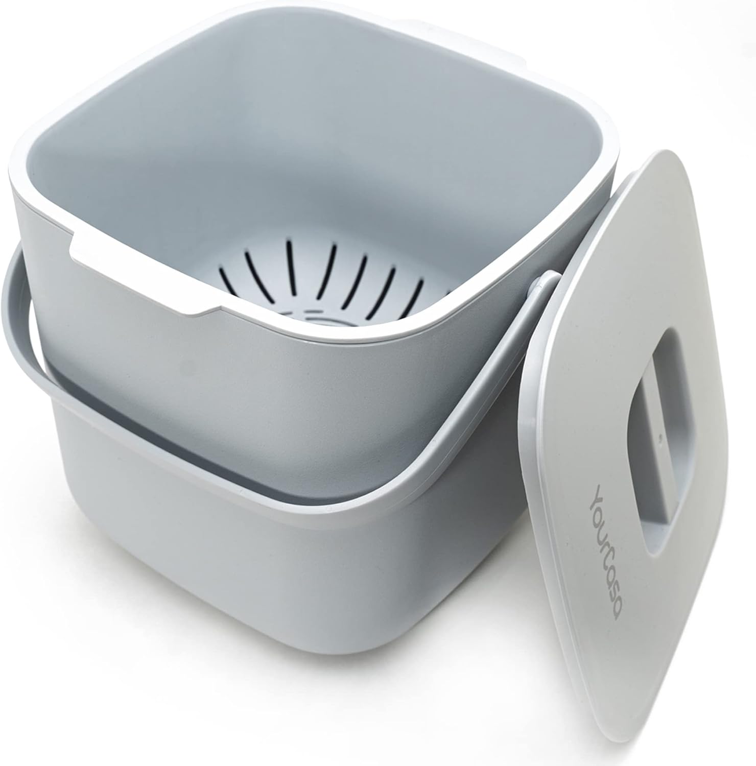 YourCasa Organic Kitchen Waste Bin, 7 Liters, Compost Bin for Everyday Organic Waste Container, Dishwasher Safe, Odourproof, Sieve, Small Organic Waste Bin with Lid, Organic Waste Container, Organic