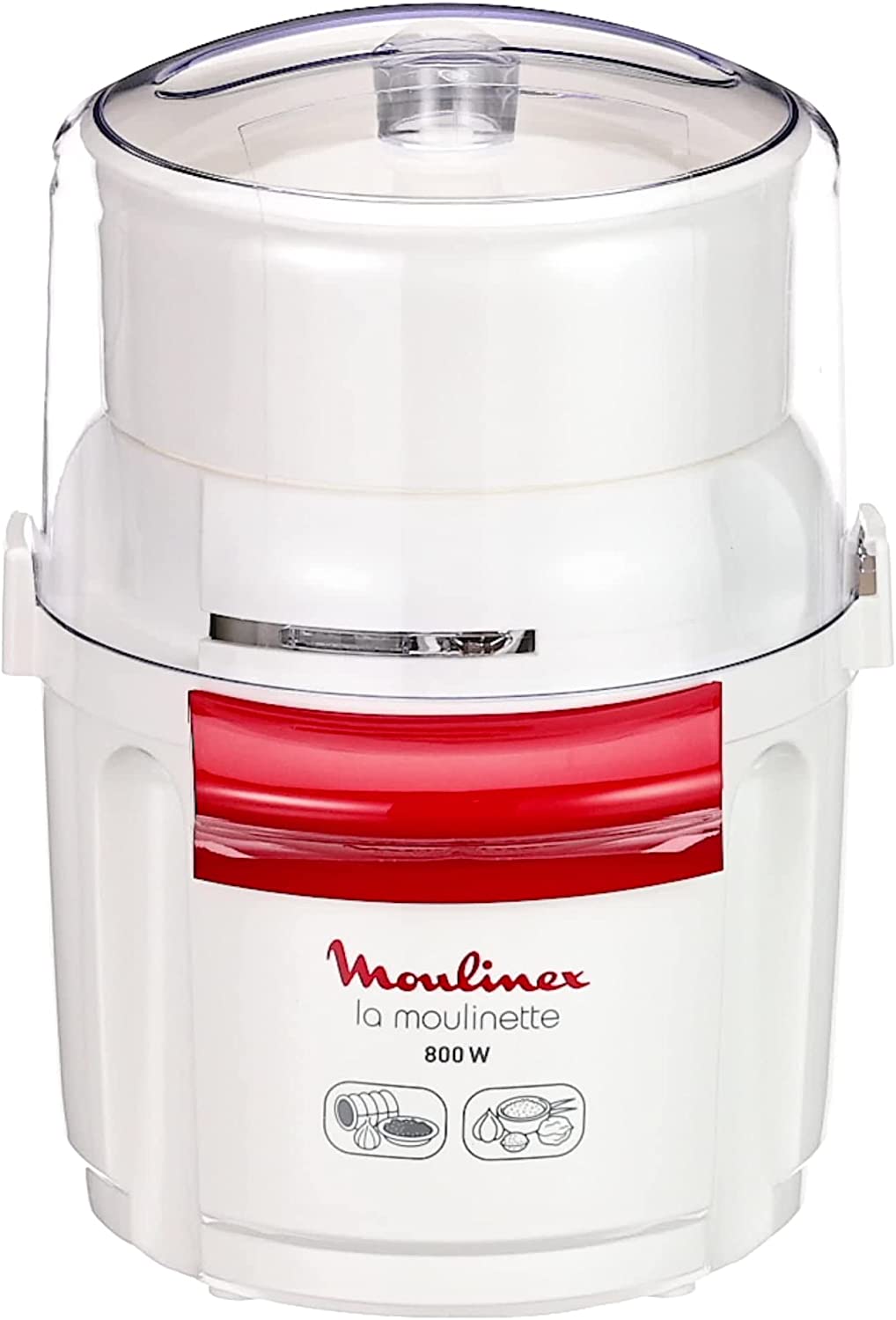 Moulinex AD5601 Moulinette Chopper, 800 W, Chopping, Mixing and Short, System 1 - 2 - 3 Quick Operation, Stainless Steel Blade, White and Red, Black