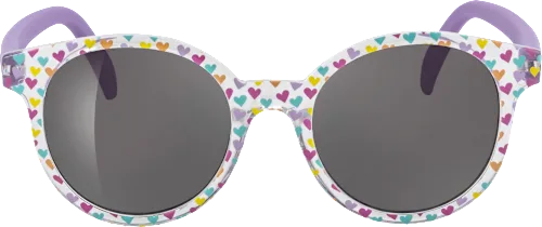 Kids' sunglasses, transparent frame with colorful hearts & purple temples, 1 pc.