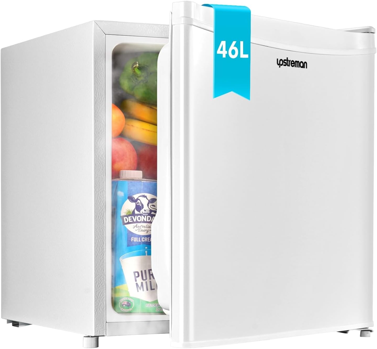 Upstreman 46L Mini Fridge Freezer, Adjustable Thermostat, Energy Saving, Low Noise, Single Door Compact Fridge for Dorm, Office, Bedroom, White-FR17