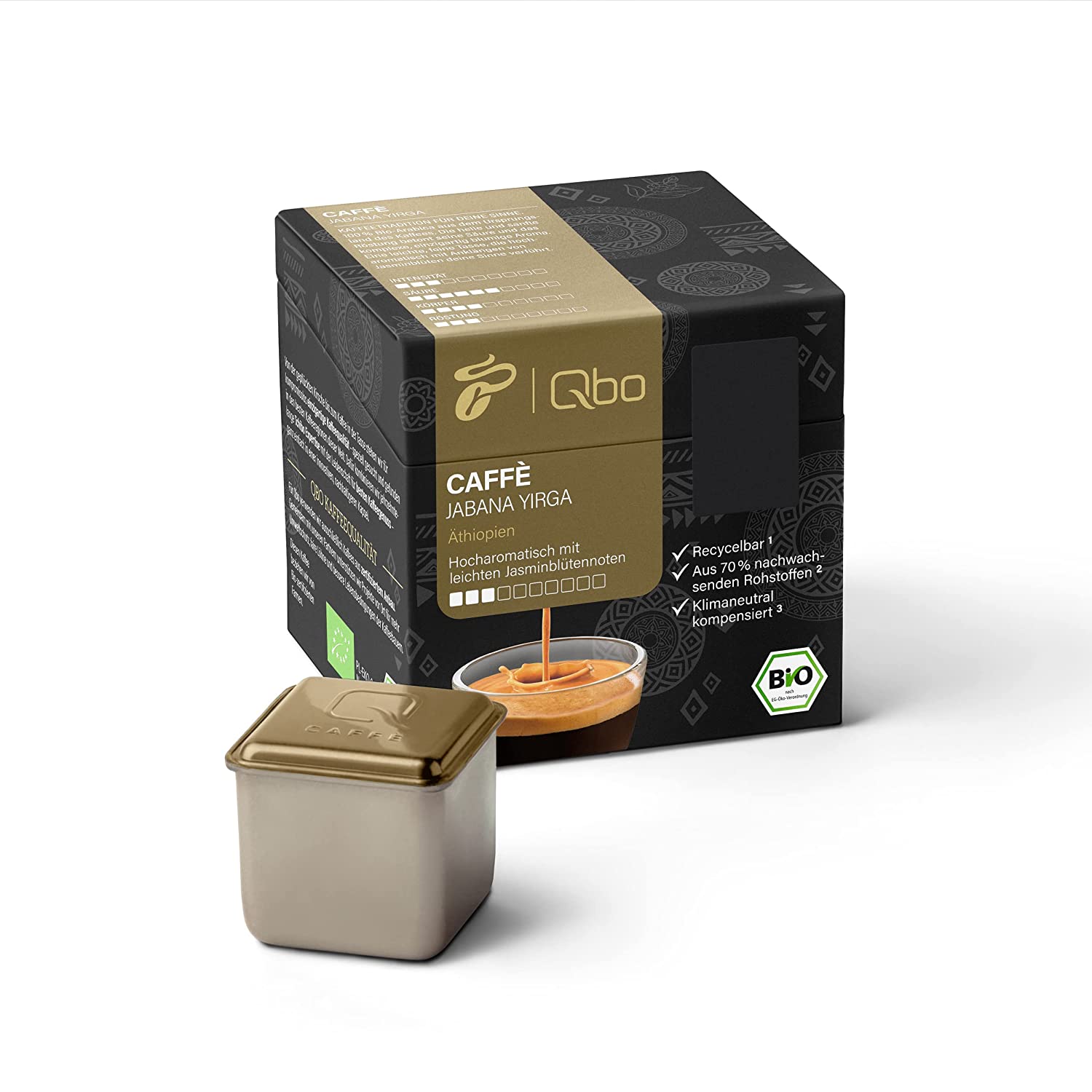 Tchibo qbo Caffè Jabana Yirga Premium coffee capsules, 8 pieces (caffè, intensity 03/10, highly aromatic, jasmine blossom notes), sustainable, from 70% renewable raw materials & climate -neutral