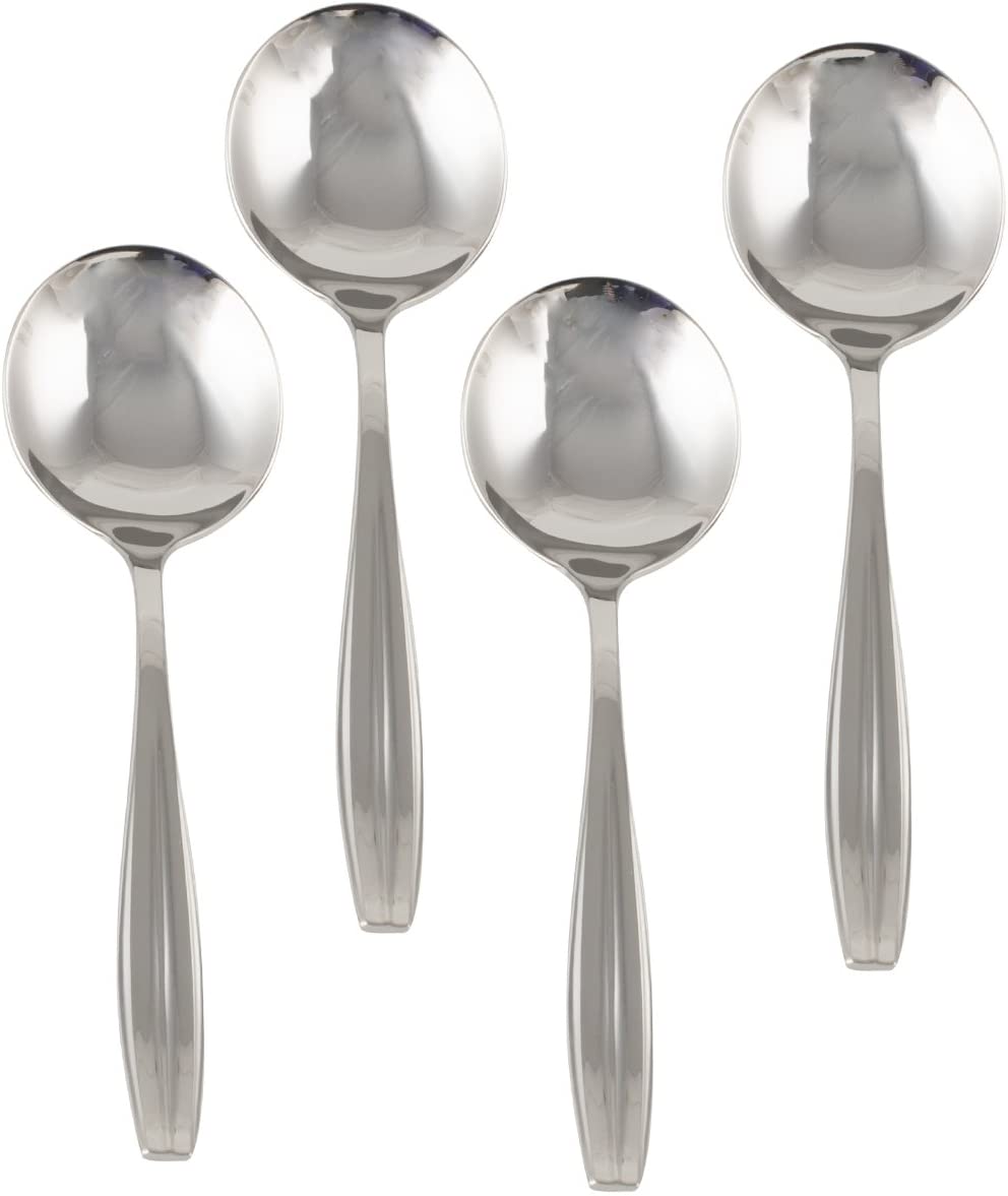 CREATIVE TOPS Mikasa Ari Soup Spoons, stainless steel, silver, 4-Piece