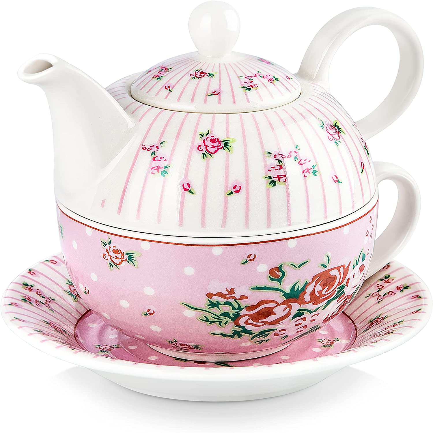 Malacasa Sweet.Time Series Tea for One Set Porcelain Tea Service 4 Pieces Coffee Service