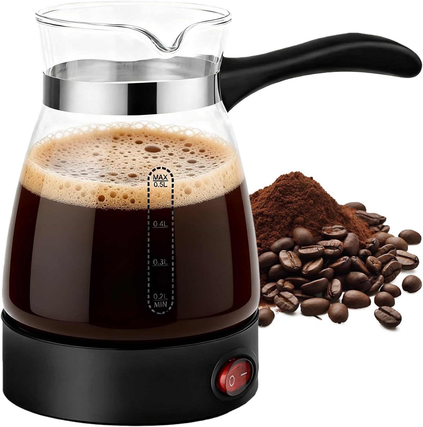 Electric Turkish Coffee Machine with Handle, 500 ml Electric Coffee Pot, Electric Coffee Machine, Turkish Coffee Pot, Espresso Maker Induction, Turkish Coffee Machine with Stainless Steel Travel