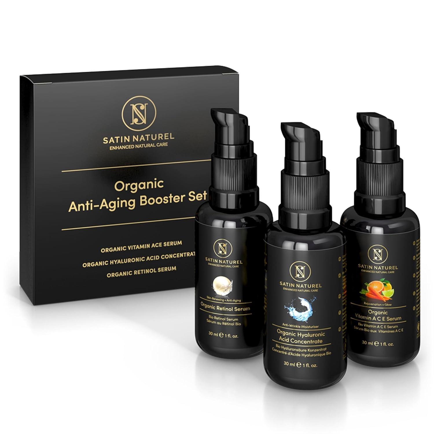 SatinNaturel Gifts for Women - Organic Skincare Set Vegan with Vitamin C Serum + Retinol Serum + Hyaluronic Serum - Christmas Gifts for Women - Gift Set Women - Face Care - Small Items for Women

