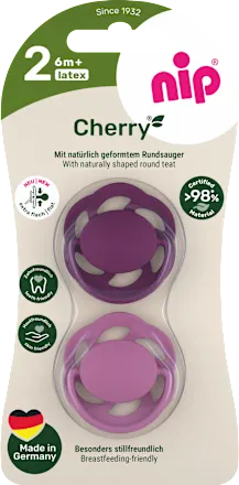 NIP Cherry pacifier, burgundy/berry, size 2, from 6 months, 2 pieces