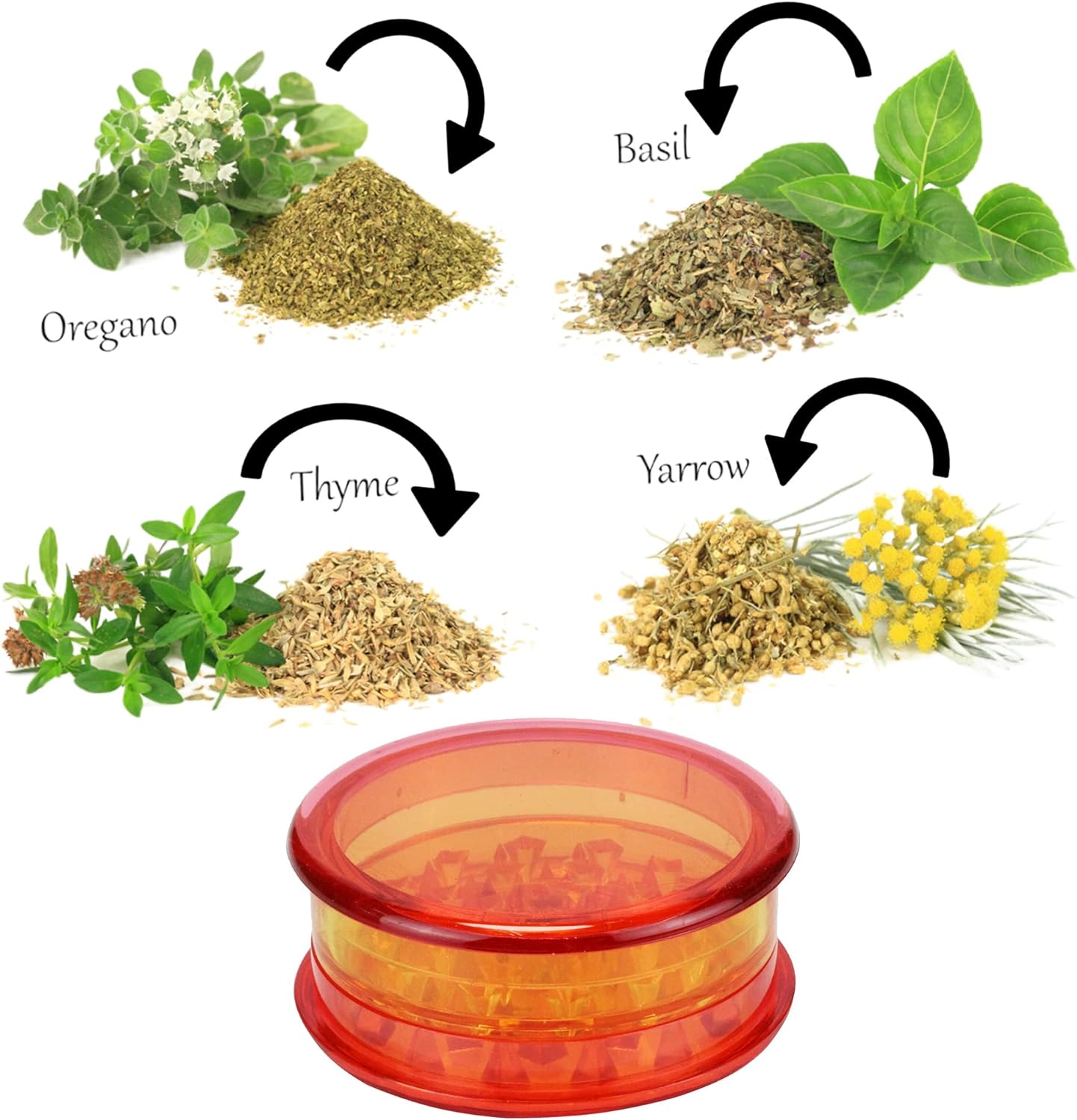Spliff Plastic Grinder 60 mm Three Parts Including Storage Choose Your Favourite Colour (Red/Yellow/Red)