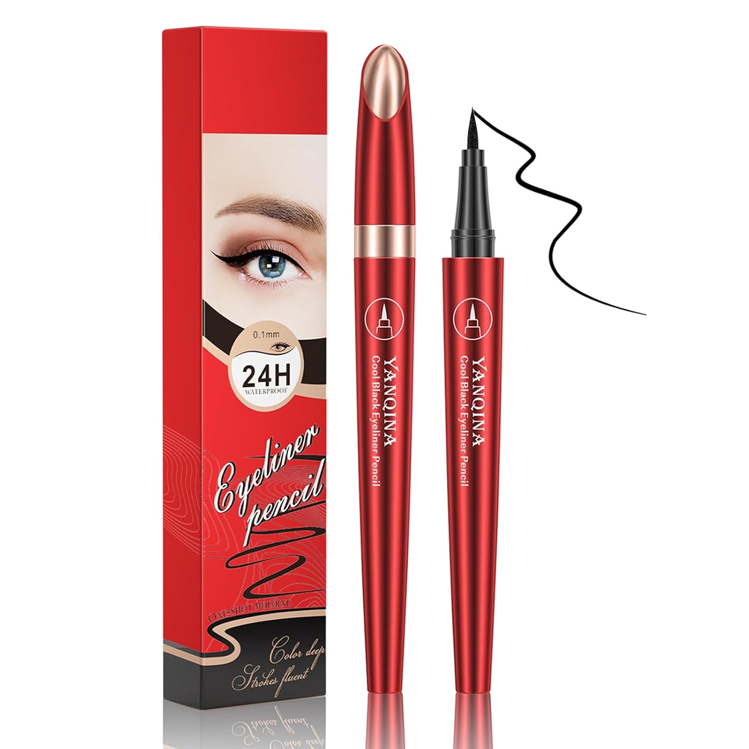 EONFAVE Black Matte Eyeliner, Long-Lasting Waterproof Quick-Drying Liquid Eyeliner Pen, Hard Feather and Precise Control, Highly Pigmented Silky Creamy Black Eyeliner for Eye Makeup