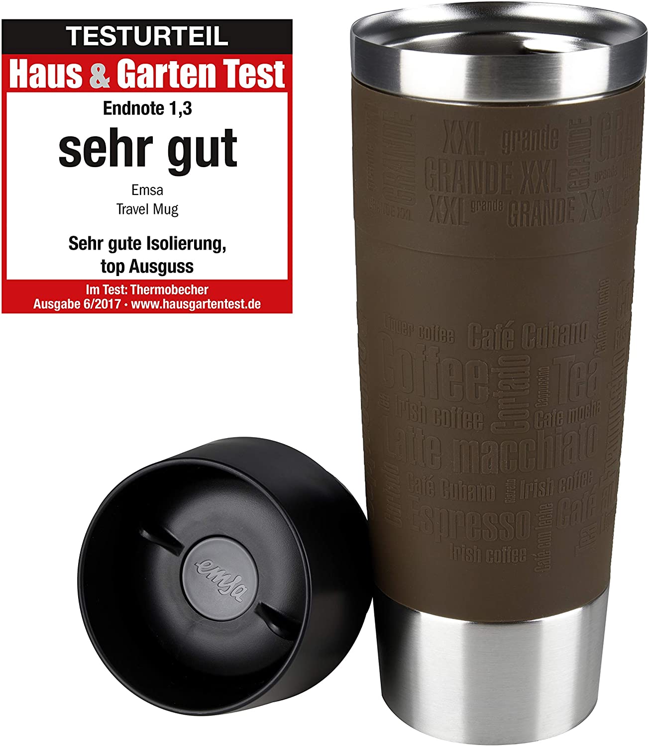 Emsa 515618 Thermal Travel Mug, Standard Design, Grande, Pack of 1 x 500 ml