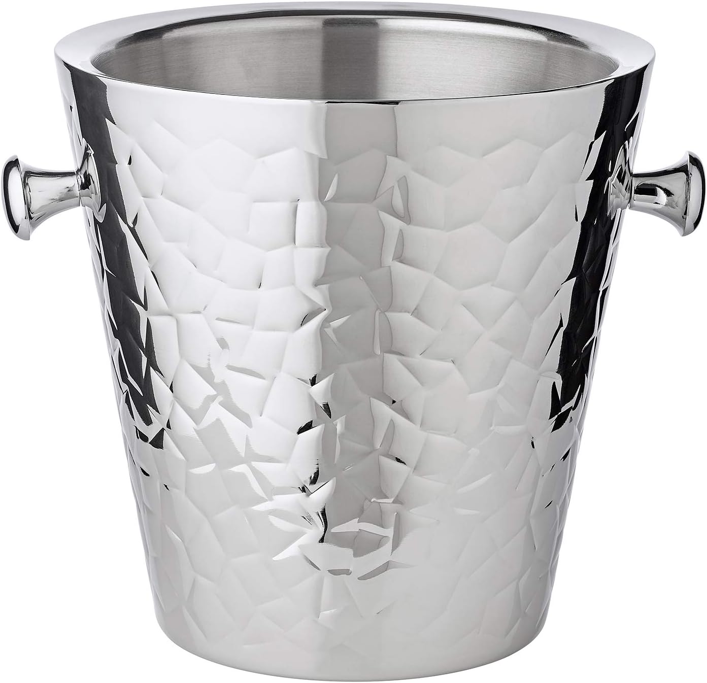 EDZARD Capri Champagne Cooler (Height 23 cm, Diameter 22 cm) for 1 Bottle, Patterned Double-Walled with 2 Handles, Stainless Steel High Gloss Polished Bottle Cooler, Champagne Cooler