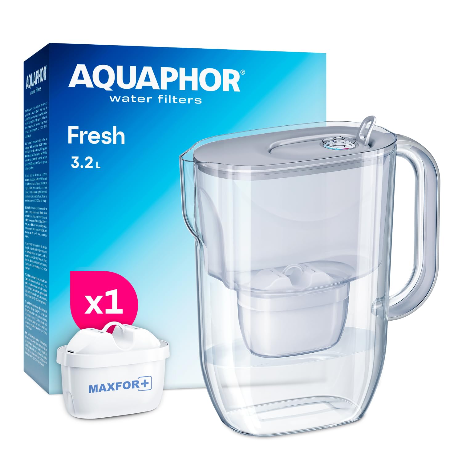 AQUAPHOR Fresh Water Filter Jug 3.2 L with 1 Maxfor+ Cartridge - Grey