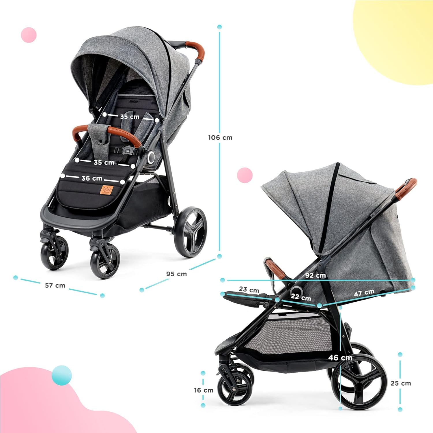 kk Kinderkraft Kinderkraft Grande Baby Pushchair Buggy Large and Comfortable Big grey