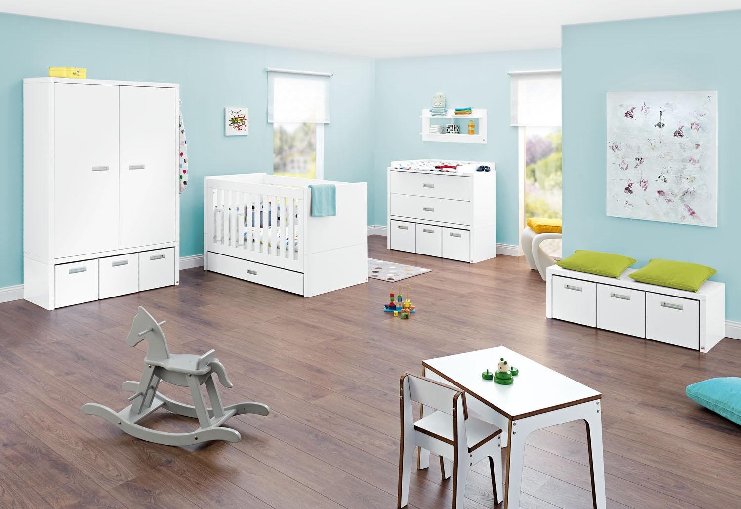 Pinolino Enzo Children\'s Room Wide 3-Piece Cot (140 x 70 cm) Wide Changing Table with Changing Unit and Wardrobe, White Matt (Item No. 10 34 05 B)