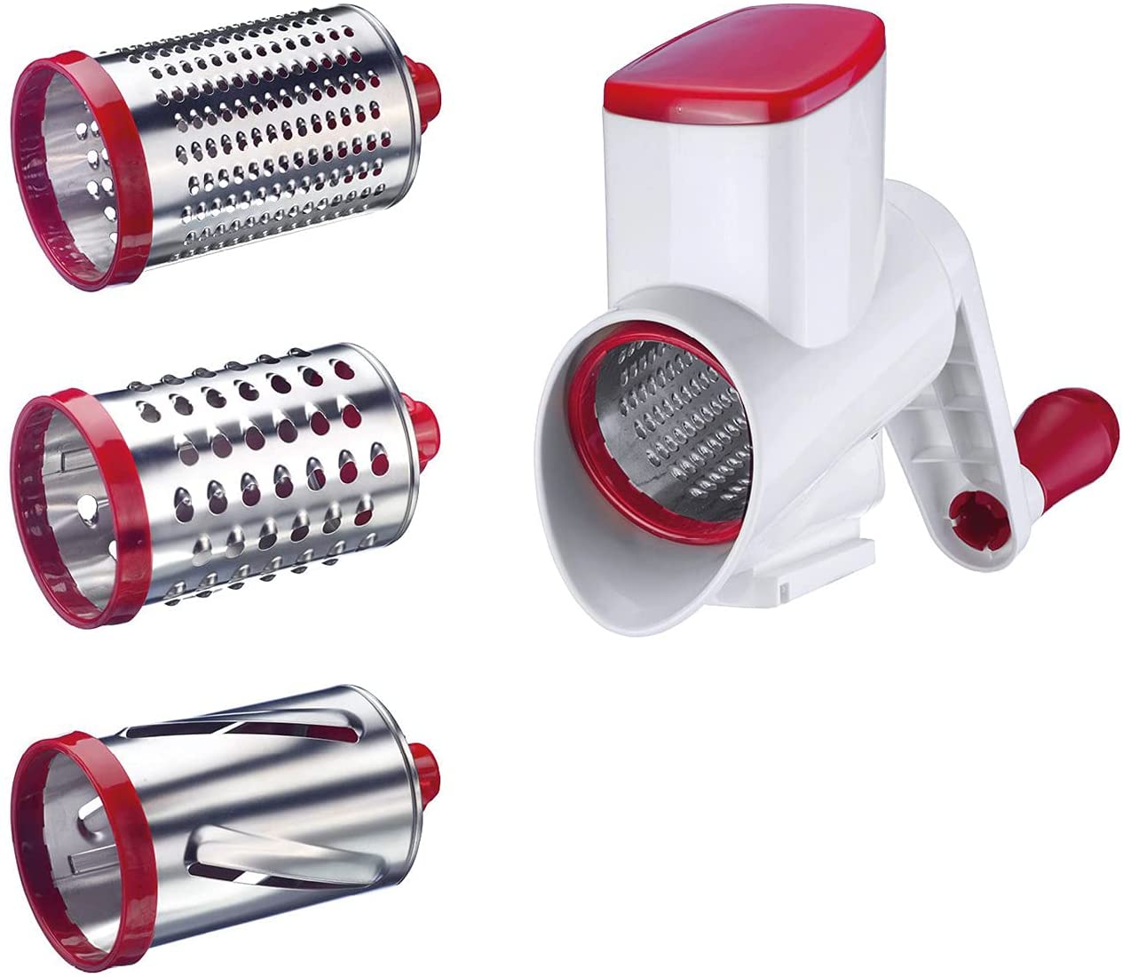 Westmark 97032260 Drum Grater Attachment with 3 Cutting Drums and Filling Pestle, Supplement Set to Mincer \"Cheeky Fritz\" or Juicer \"Vita Friend\", Plastic, Sharp Herta, White/Red