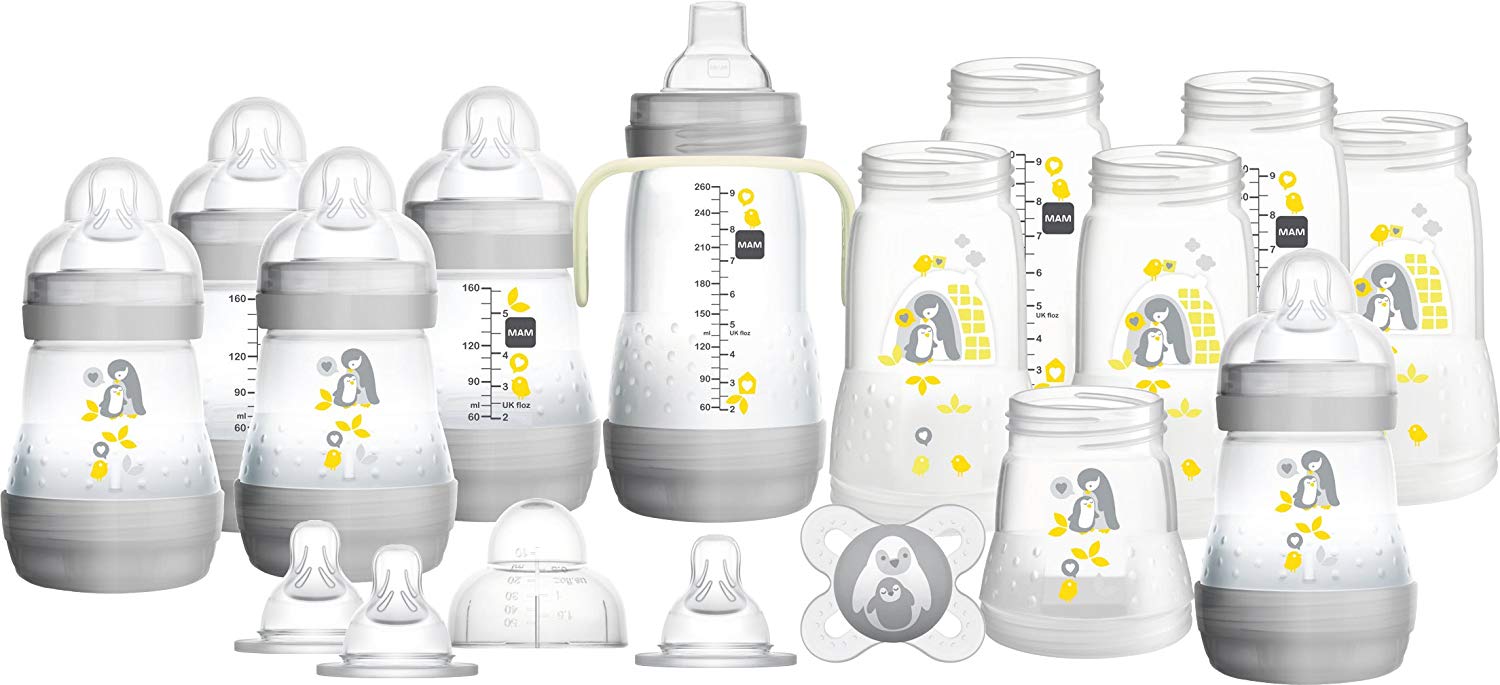 MAM Easy Start Anti-KoliK Bottle Starter Set, Gray, Large (Designs may vary)