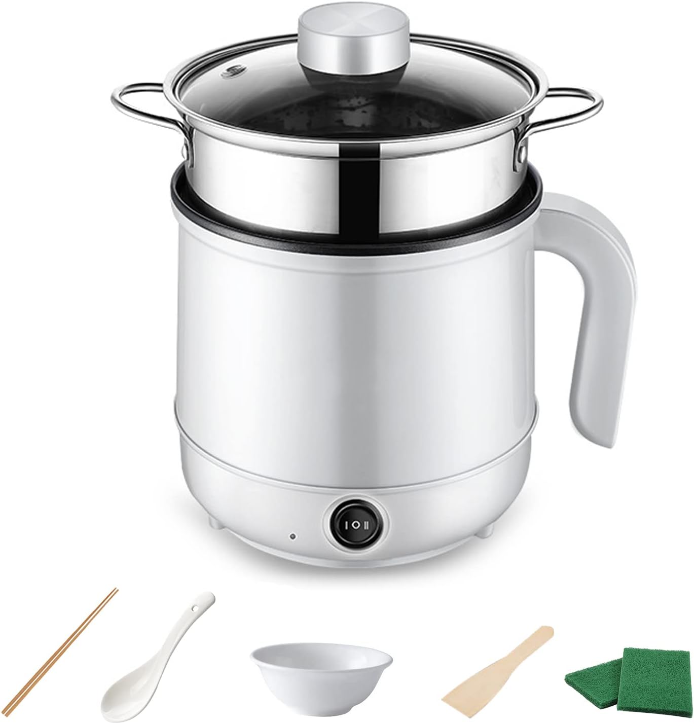 Electric Hot Pot, 1.7 L Mini Electric Hot Pot with Steamer, Multifunctional Non-Stick Electric Anti-Dry Burning Electric Steamer for Stirring Frying/Stewing/Steam