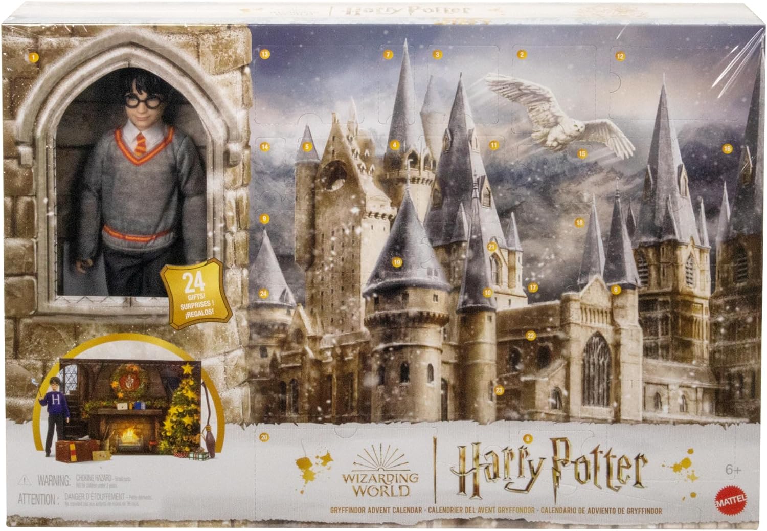 Mattel Harry Potter Gryffindor Advent Calendar - 24 Doors, Magical Surprises, Hogwarts Community Room, Lifelike Face, for Fans from 6 Years, HND80