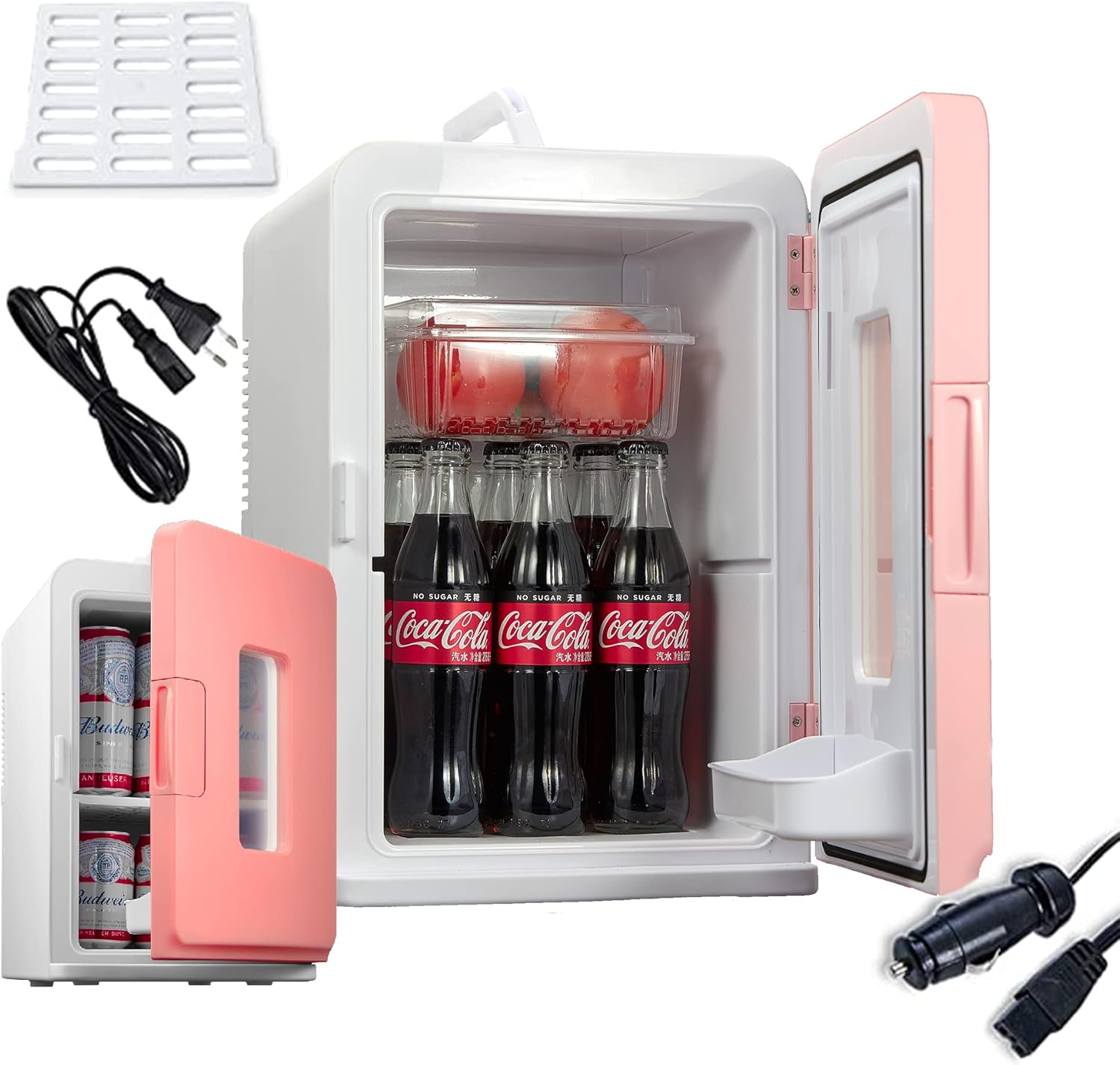 NORTHCLAN Mini Fridge for Room 15 L, with 220 V AC/12 V DC for Car and Home Use, Portable Fridge and Heating Fridge Perfect for Drinks, Cosmetics, Snacks, Max & Eco Mode, Pink