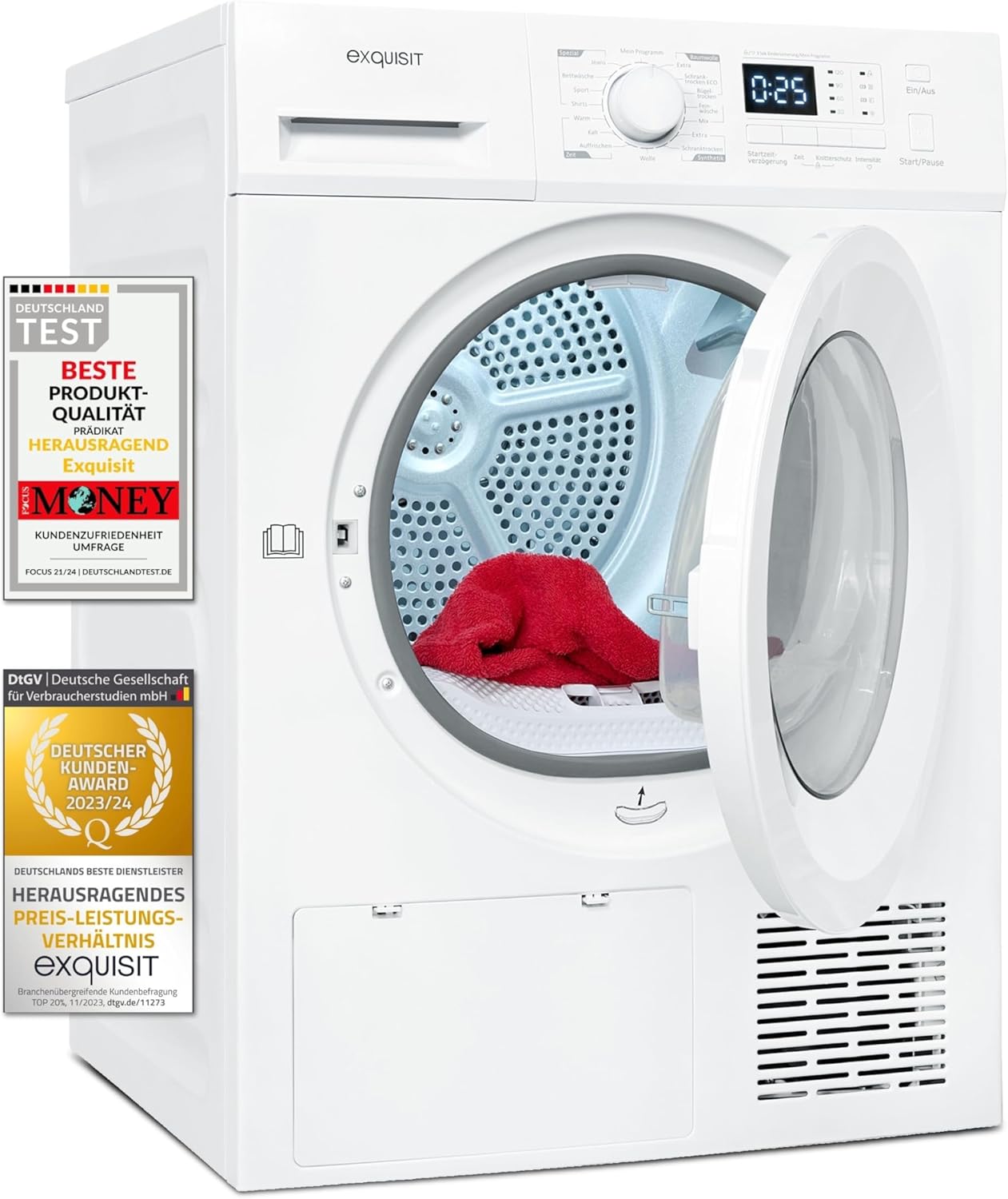 Exquisit TWP5803-030 Heat Pump Dryer 8 kg Capacity Energy Efficiency Class E Child Lock Auto Shut-Off White