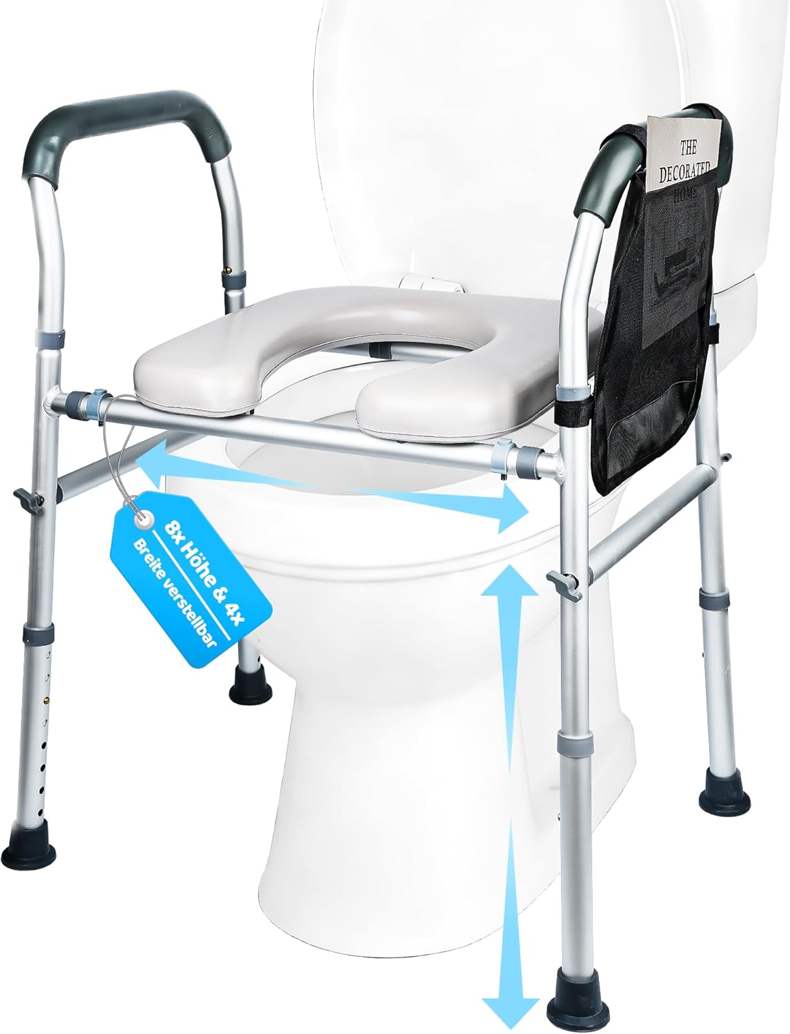 LAOYE Store Toilet Seat Raiser with Armrests Toilet Seat Raiser Toilet Attachment for Seniors Raised Toilet Seat with Adjustable 8 Levels Height/4 Levels Width Toilet Raiser up to 180 kg