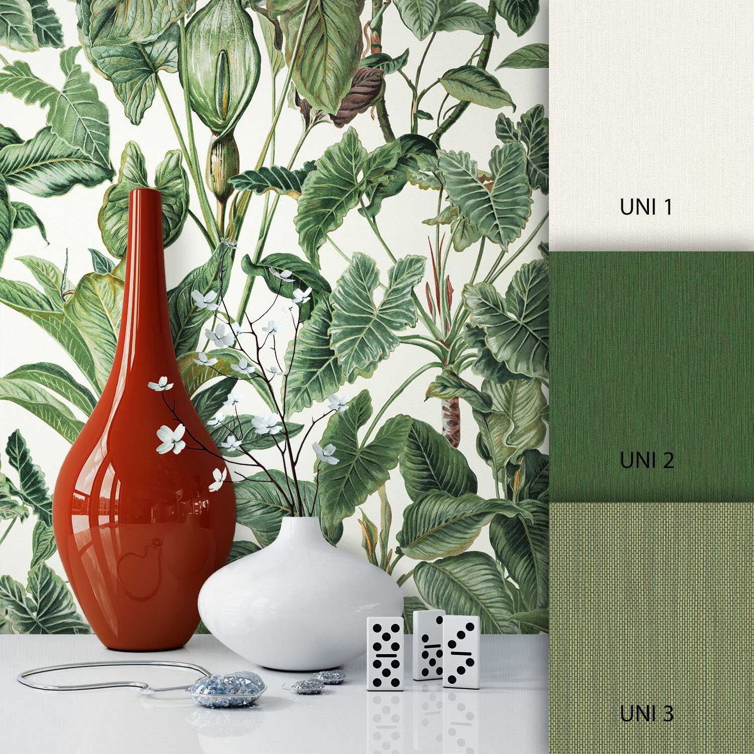Newroom Design Newroom Flower Wallpaper Green Non-Woven Wallpaper Flowers Pattern Design B