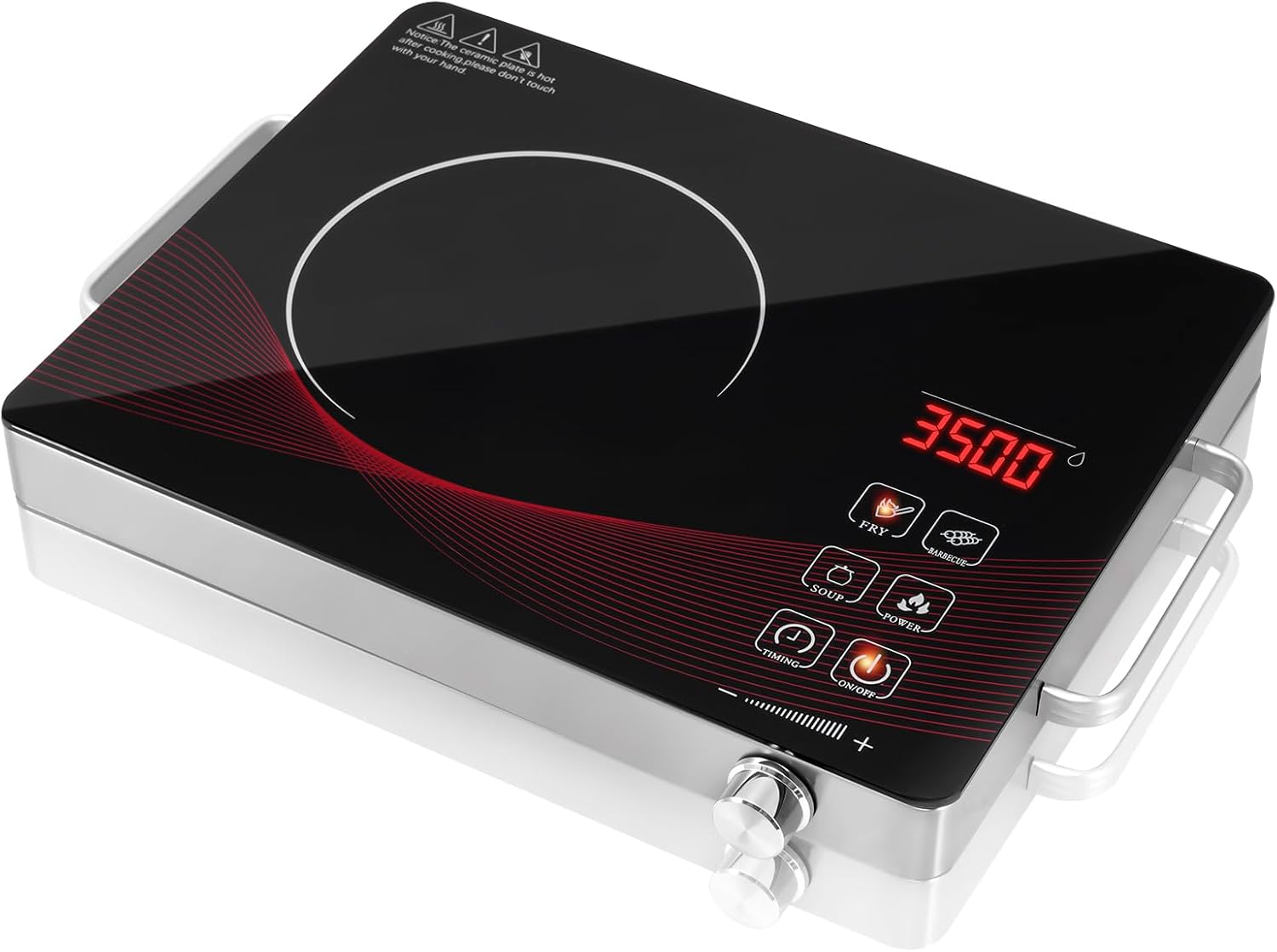 Sararoom Infrared Single Hob | Hobs with Plug | Ceramic Hob 1 Plate Portable with Handle, Glass Ceramic Hob Freestanding, Hob 1 Hob with Plug, Timer, 220 V, 3500 W