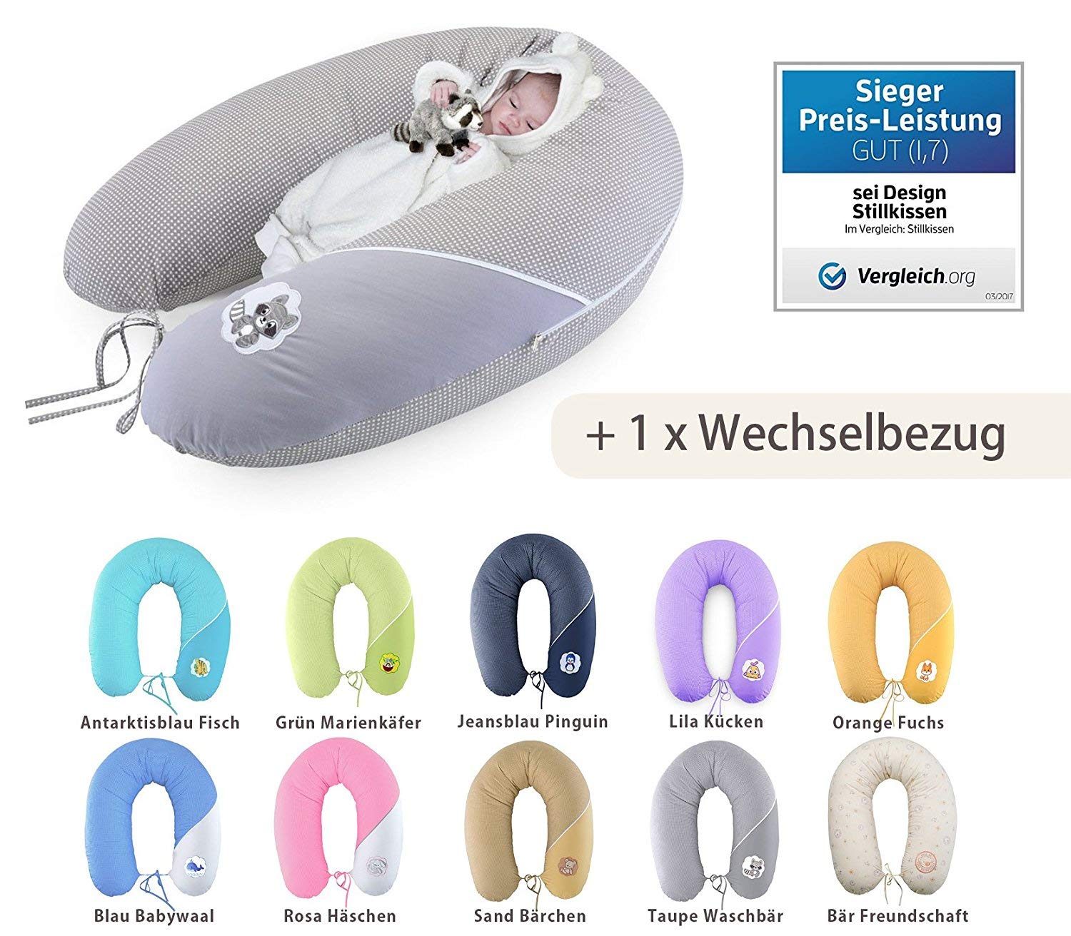 Ökotex XXL nursing pillow + 1x extra nursing pillow cover pregnancy pillow support pillow side sleeper pillow cover 100% cotton Made in Europe by Sei Design