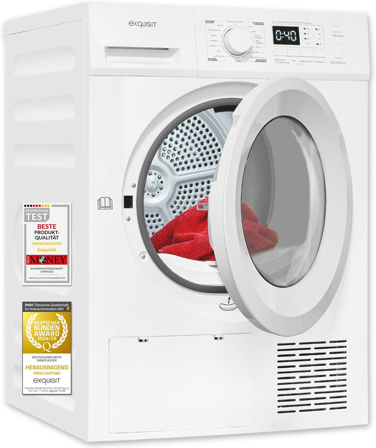 Exquisit TWP1001-030D Heat Pump Dryer, 10 kg, 16 Programs, LED, Dryer, Front Loader, White