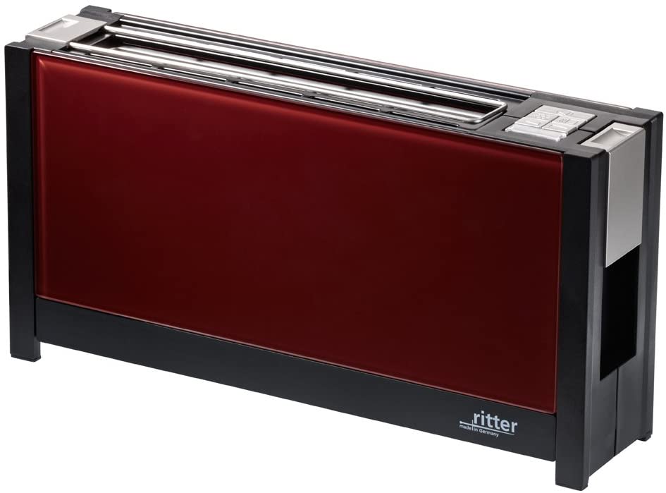 ritterwerk ritter Volcano 5 Toaster, Red, Long Slot Toaster with Elegant Glass Fronts, Made in Germany