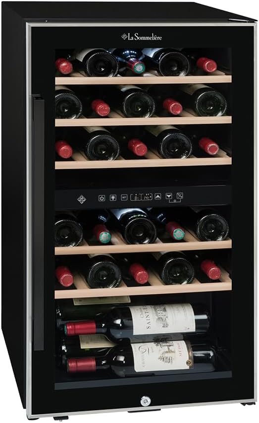 La Sommeliere - ECS51.2Z Wine Refrigerator, 49 Bottles, 2 Zones Temperature Control Serving Wine Cabinet, Glass Door Made of UV-Impermeable Glass, Temperature Range from 5°C to 20°C, Freestanding
