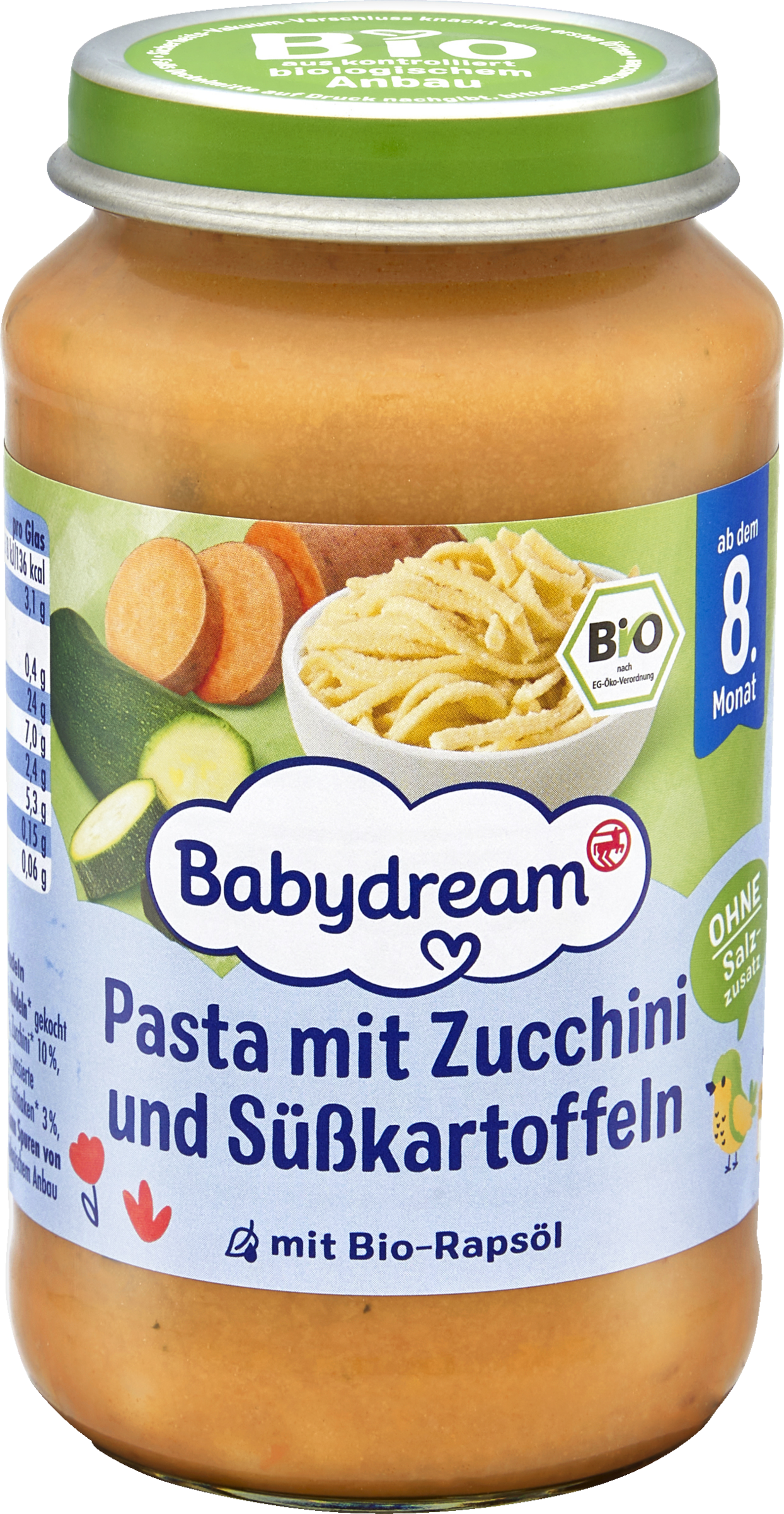 Babydream organic pasta with zucchini and sweet potatoes